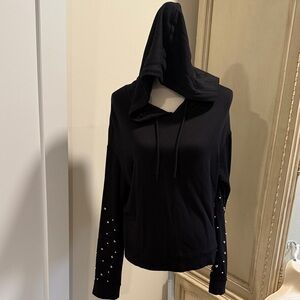 Marc New York Black Hoodie with Pearl Sleeve Details